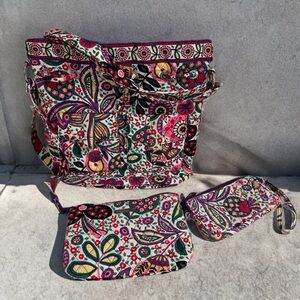 Vera Bradley Set of 3 In Viva La Vera Retired 2011 QuickDraw Bag & 2 Pouches GUC